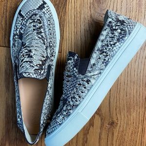 Tory Burch Huarache style slip on sneaker, embossed leather, size 9.5